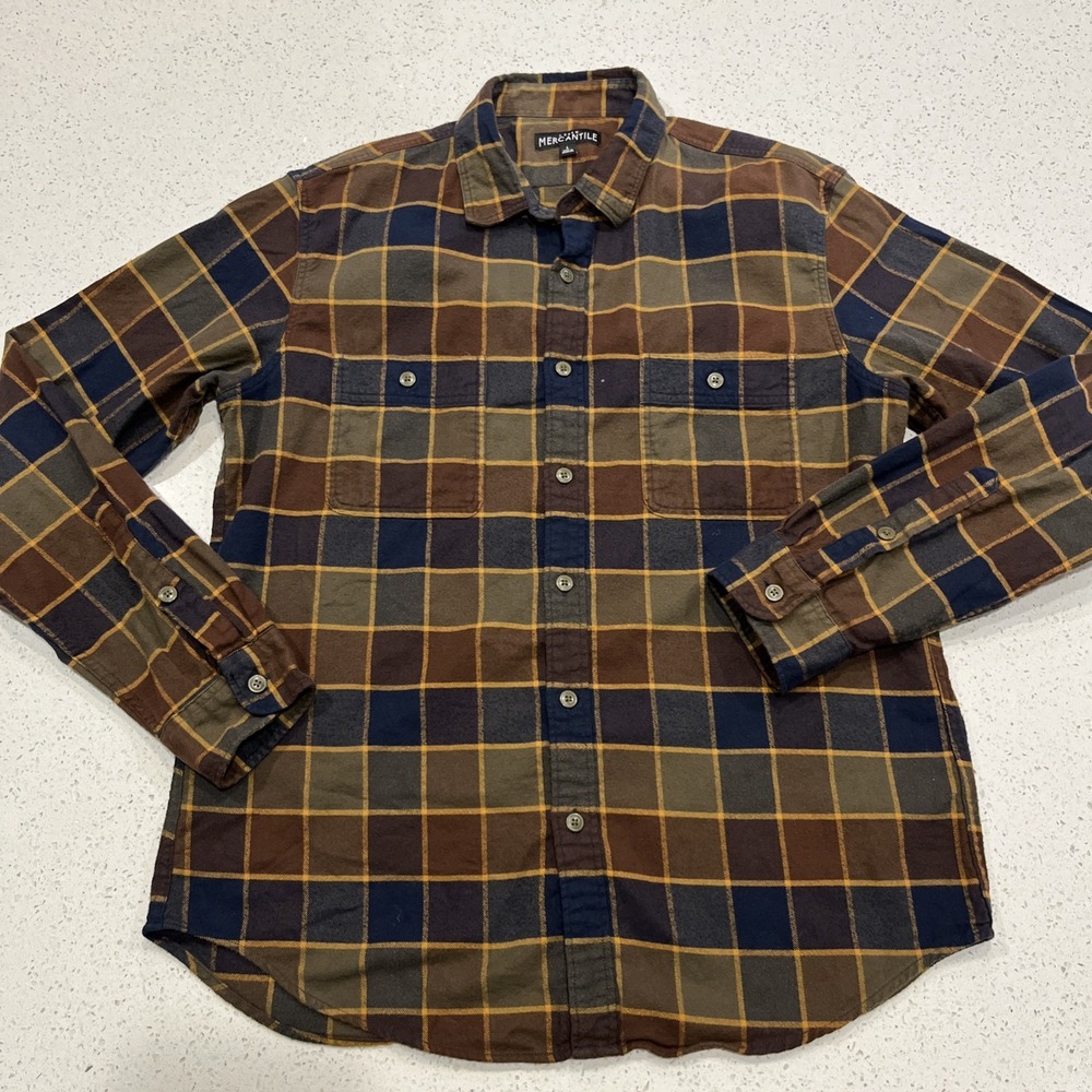 J.Crew Mercantile Flex Plaid Flannel Shirt Men Sz Large  Earth Tone